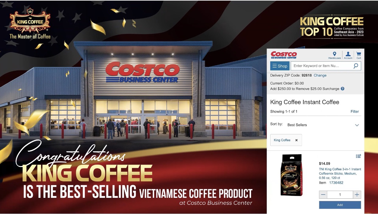 King Coffee 3in1 là cà phê Việt bán chạy nhất tại chuỗi bán sỉ Costco, Mỹ